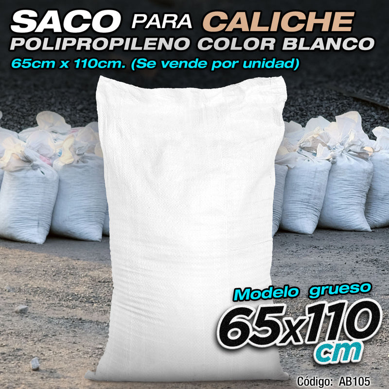 Saco Para Caliche De Polipropileno Color Blanco De 65cm x 110cm. Unidad. Modelo grueso (se vende por unidad)