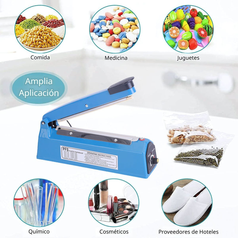 Selladora Lineal Eléctrica de 20cm con Regulador de Temperatura 110V. Máquina Selladora de Impulso para Bolsas Plásticas, Aluminio y Kraft.