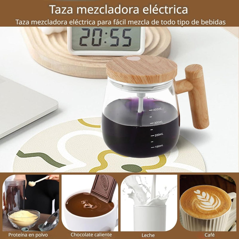 Vaso Mezclador Eléctrico 400ml Recargable para Café, Leche y Batidos. Taza revolvedora.