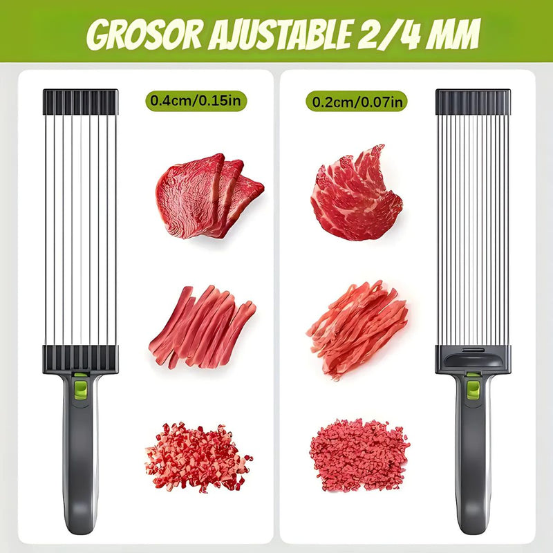 Cortador de Carne Manual. Rebanadas de 2 y 4 mm. Rebanador preciso. Rebanadora de alimentos con Espesor Ajustable.