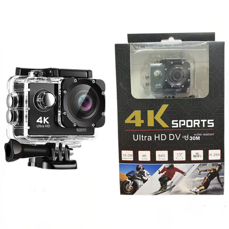 Cámara Deportiva 4K Ultra HD Sumergible 30m con WiFi. Minicámara Tipo GoPro con Accesorio Para Casco. Videocámara.