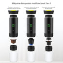 Cafetera portátil eléctrica 3 en 1 con cápsulas y café molido. Recargable por USB-C. Compatible con Nespresso y Dolce gusto.