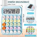 Calculadora de 12 dígitos con números grandes. Color celeste.
