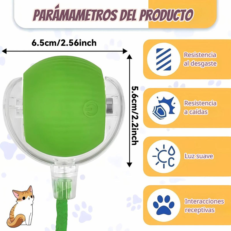 Juguete para Gatos. Pelota con Movimiento Automático y Cuerda. 3 Modos de Juego.