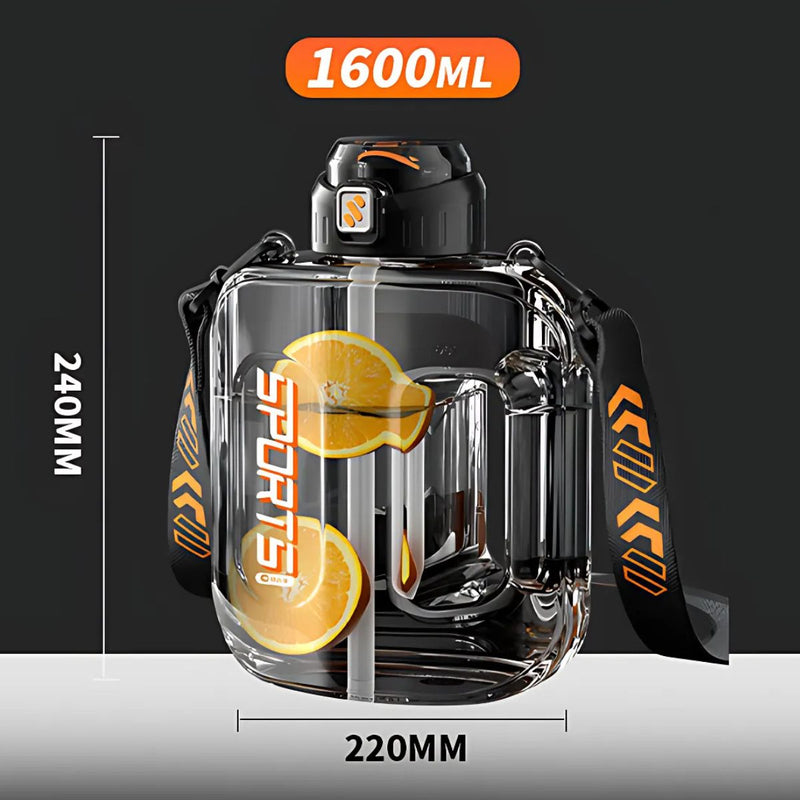 Botella de Agua plástica 1600ml. Termo Con carrizo. Tapa a Prueba de Fugas. BPA Free.