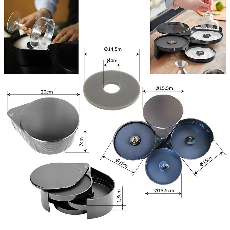 Escarchador de Copas 3 Niveles para Bar. Bordeador de vasos y copas para Sal, Azúcar y Limón. Ideal para hacer cocteles. Decorador.