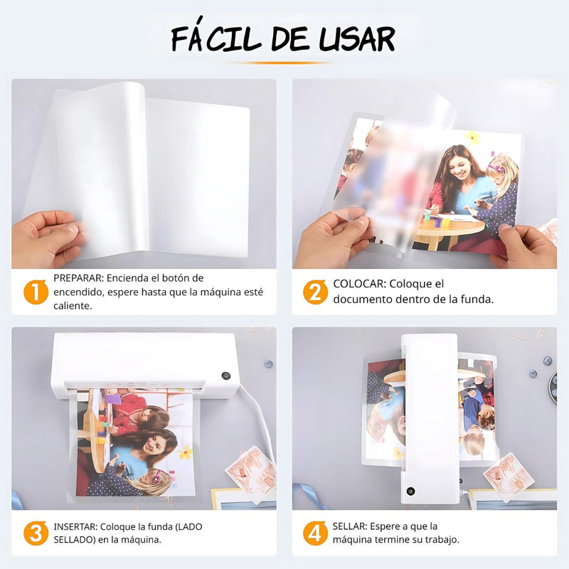 Hojas para Plastificar A4 (Pack de 100 unidades) 70 Micras. Laminado Térmico Impermeable. Fundas laminas protectoras para fotos y documentos.