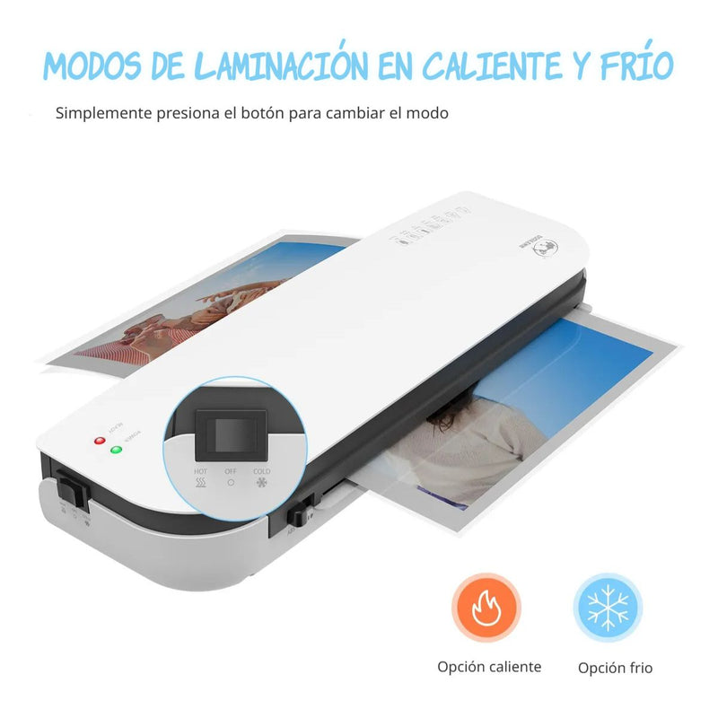 Plastificadora A4 Térmica y en Frío con Doble Modo 120V. Laminadora de Documentos para Oficina y Hogar.