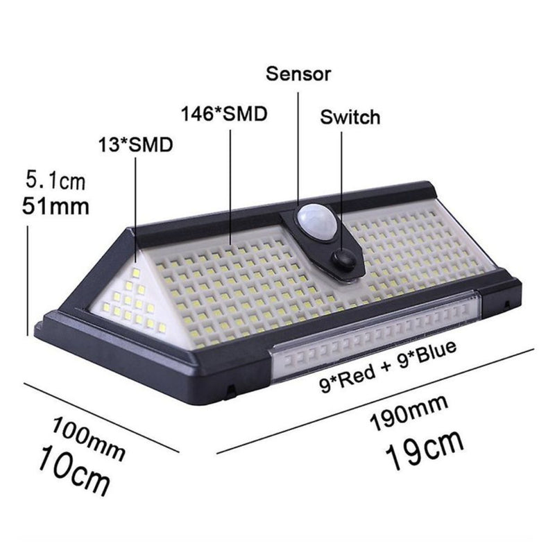 Lámpara Solar LED Exterior con Sensor de Movimiento. Luz foco solar para Jardín con 3 modos de luz. Cobertura de hasta 35m².