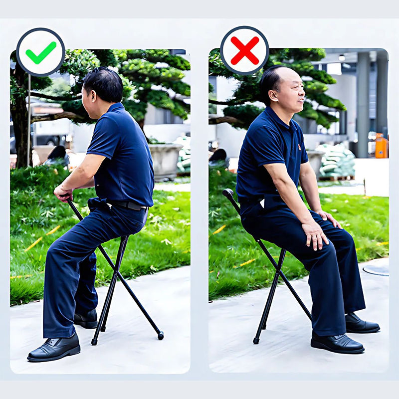 Bastón Asiento 2 en 1. Bastón de Apoyo Convertible en Silla Portátil. Ideal para adultos mayores y caminatas largas.