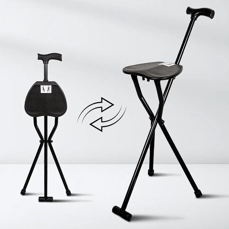 Bastón Asiento 2 en 1. Bastón de Apoyo Convertible en Silla Portátil. Ideal para adultos mayores y caminatas largas.