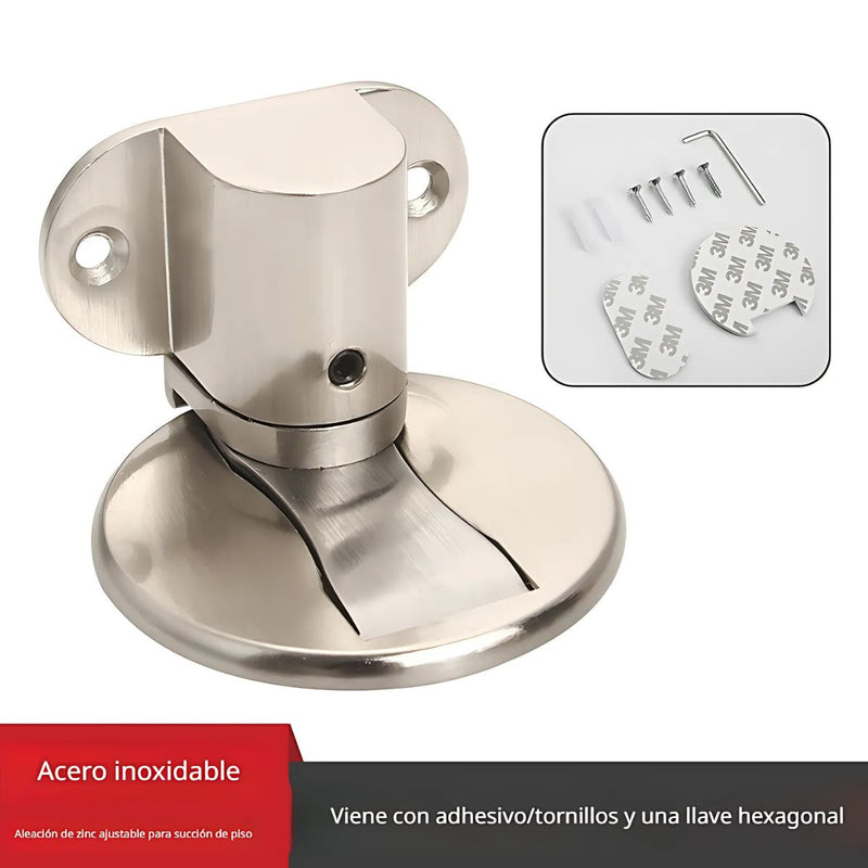 Tope Magnético para Puerta. Soporte de Piso con Succión y Adhesivo 3M. Incluye Tornillos y Llave Hexagonal.