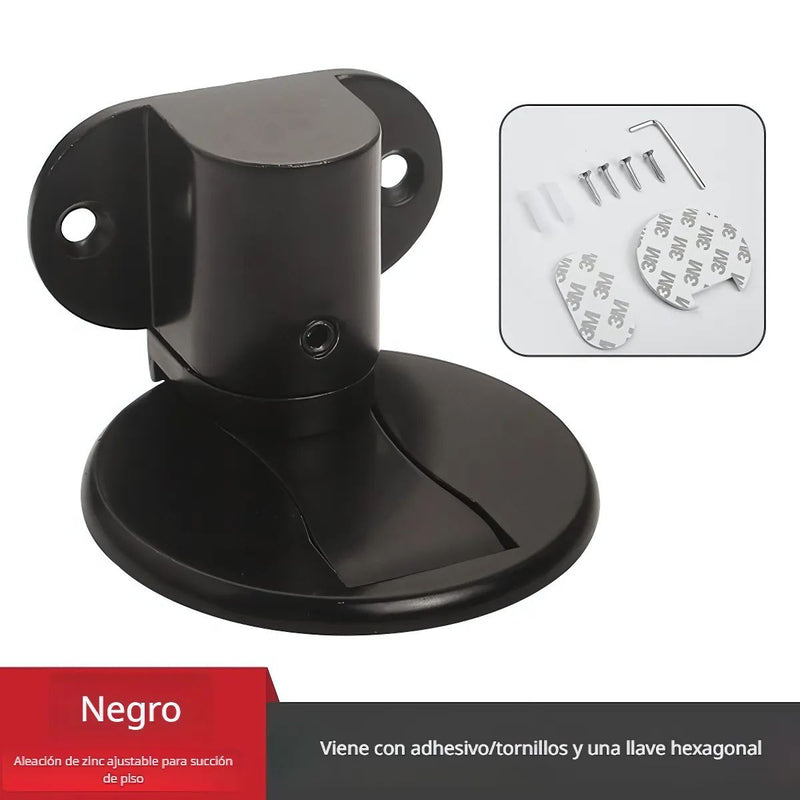 Tope Magnético para Puerta. Soporte de Piso con Succión y Adhesivo 3M. Incluye Tornillos y Llave Hexagonal. Color negro.