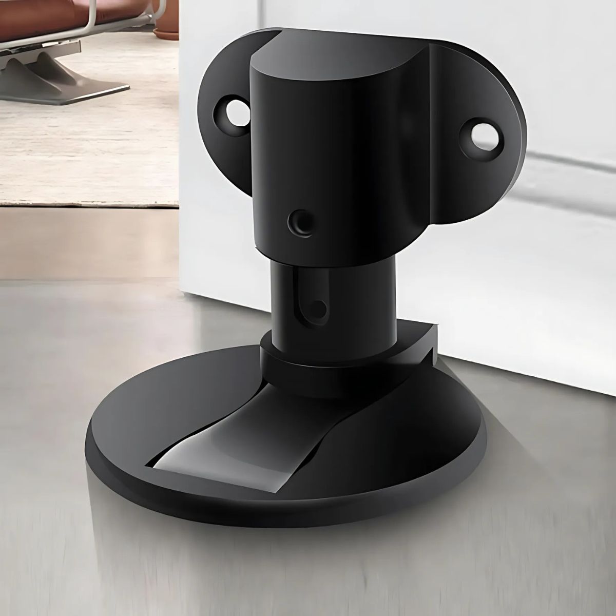 Tope Magnético para Puerta. Soporte de Piso con Succión y Adhesivo 3M. Incluye Tornillos y Llave Hexagonal. Color negro.