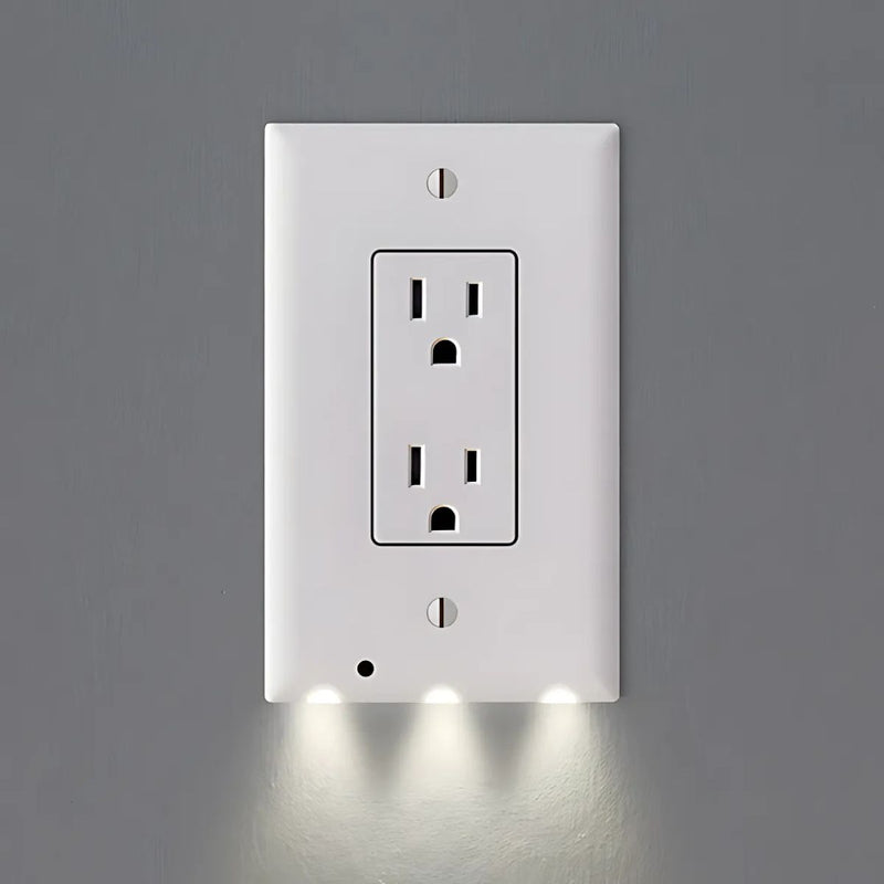 Tapa Plástica De Interruptor O Tomacorriente Con Luz LED. Iluminación Automática. Ideal para Pasillos y Dormitorios. Estilo rectangular.