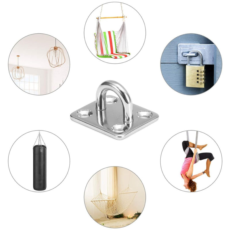 Base de Anclaje M8 Cuadrada en Acero Inoxidable. Soporte para Hamacas, Sillas Colgantes y Sacos de Boxeo. (Unidad)