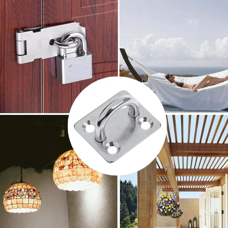 Base de Anclaje M8 Cuadrada en Acero Inoxidable. Soporte para Hamacas, Sillas Colgantes y Sacos de Boxeo. (Unidad)