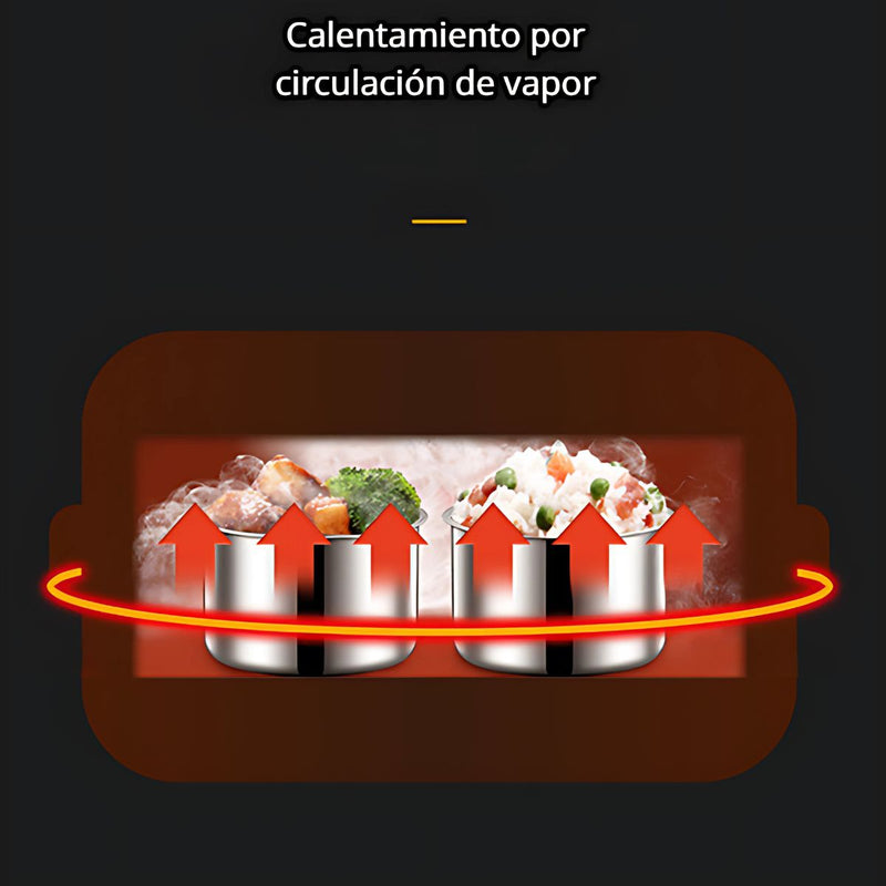 Lonchera Eléctrica Portátil con Doble Recipiente. Calentador de Alimentos a Vapor 110V. Lunch Box de 2 Compartimentos.