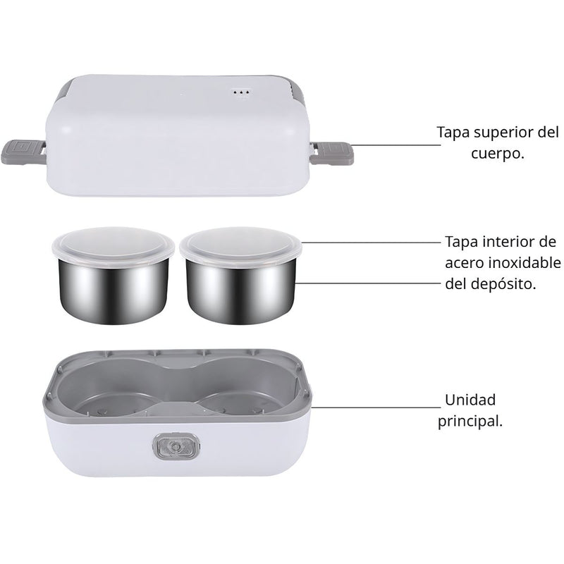 Lonchera Eléctrica Portátil con Doble Recipiente. Calentador de Alimentos a Vapor 110V. Lunch Box de 2 Compartimentos.
