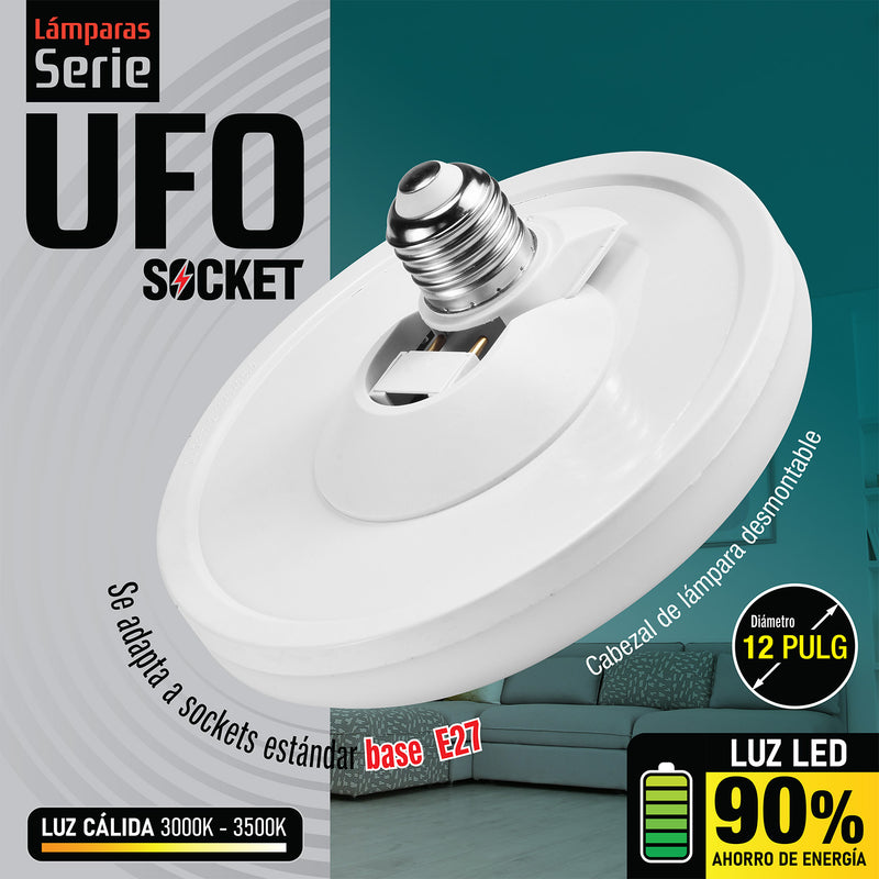 Bombillo socket Lámpara UFO tipo plafon de Techo LED Plafón 18W 12" 300mm E27 6800lumens Luz calida
