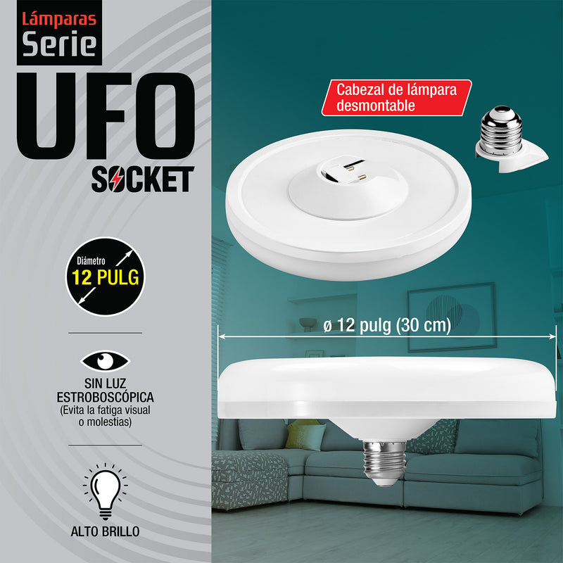 Bombillo socket Lámpara UFO tipo plafon de Techo LED Plafón 18W 12" 300mm E27 6800lumens Luz calida