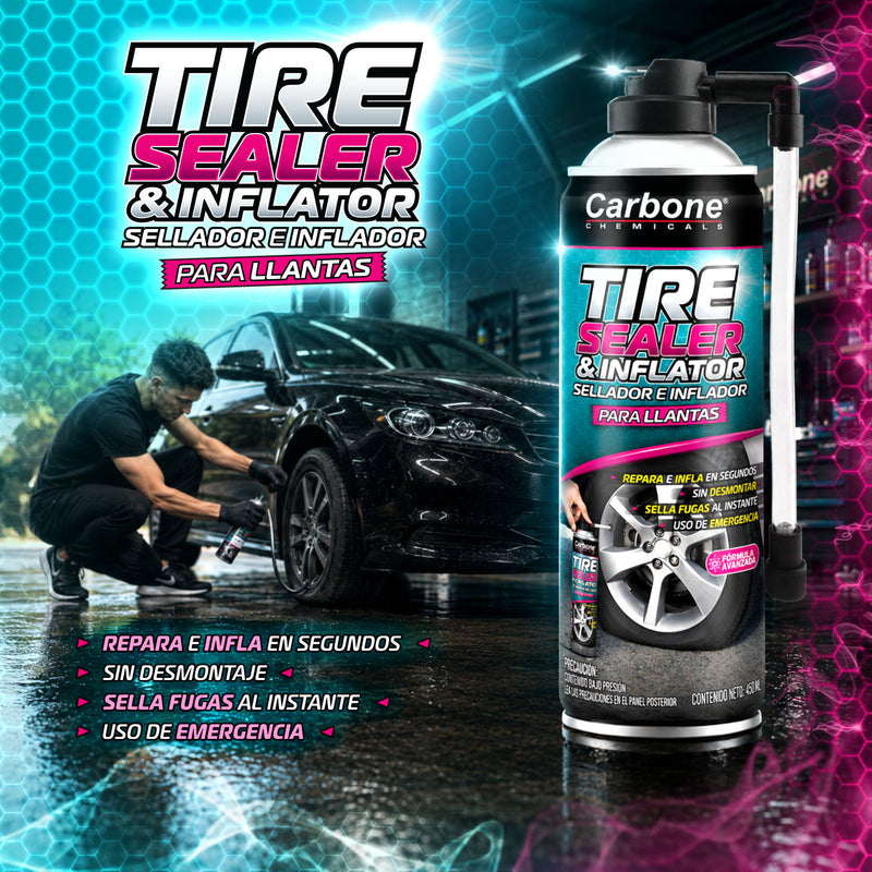 Sellador e Inflador de Neumáticos de Emergencia sin Desmontaje. Reparación Rápida de Pinchazos para Autos Motos y Vehículos Tubeless