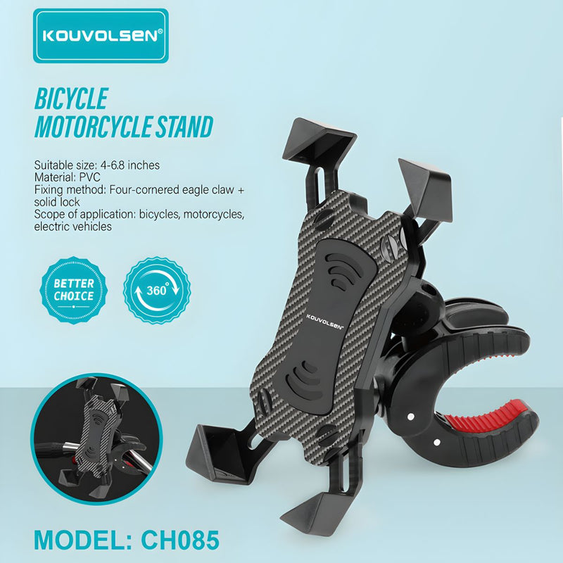 Soporte de Celular Para Bicicleta y Moto. Porta Celular Ajustable para Manubrio con Rotación 360° y Sujeción Tipo Garra Antideslizante.