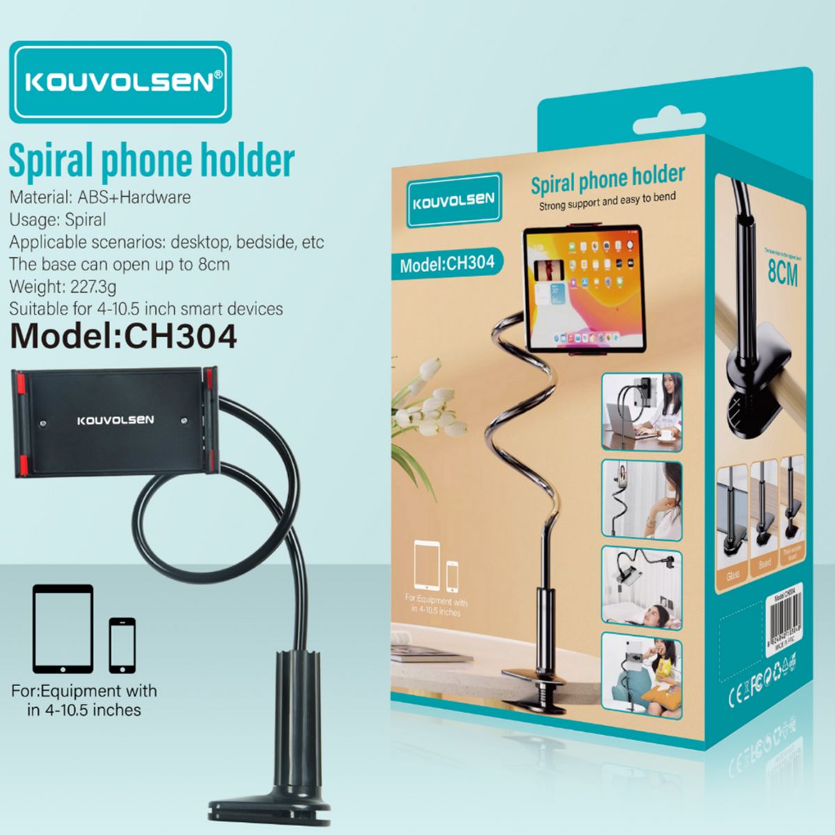 Soporte Para Celular Flexible Con Brazo Espiral Ajustable. Porta Teléfono Para Escritorio, Cama Y Mesa.