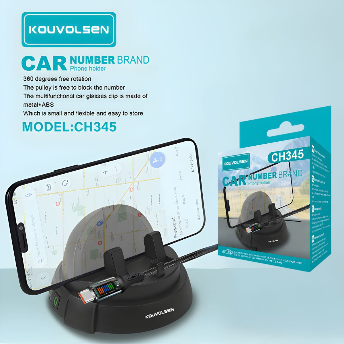 Soporte de Celular para Auto Con Rotación 360°. Porta Teléfono Multifuncional Con Base Giratoria Y Clip Para cables.