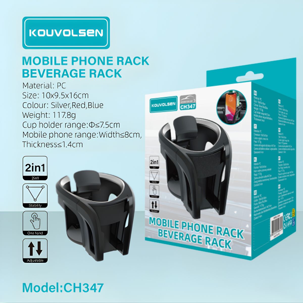Soporte Para Celular Con Porta Vasos Para Auto. Accesorio Ajustable 2 En 1 Con Fijación En Aire Acondicionado Y Puerto De Carga Libre.