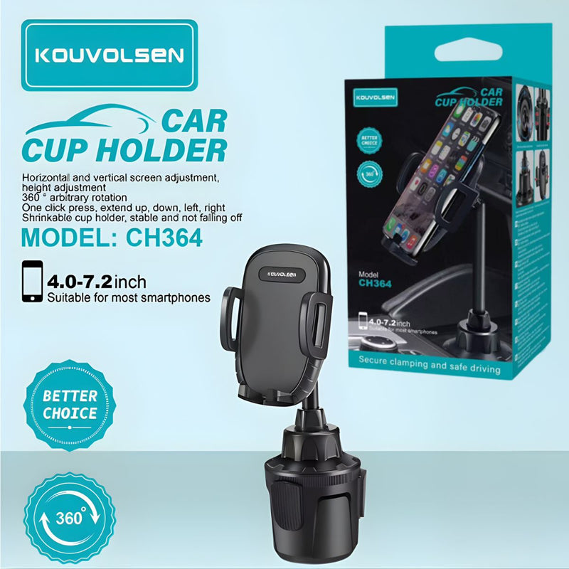 Soporte Para Celular De Auto Para Portavasos. Porta teléfonos con Base Ajustable, Rotación 360° Y Altura Regulable.
