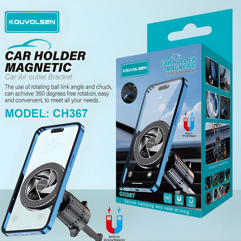 Soporte Magnético de Celular para Auto. Porta teléfono con Montaje En Rejilla De Aire, Rotación 360° Y Sujeción Magnética.