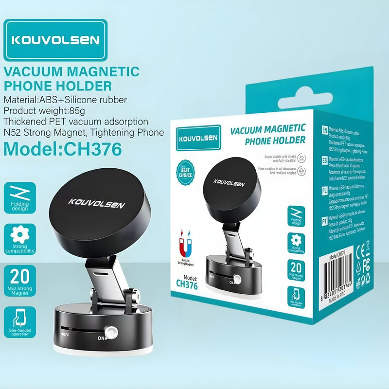 Soporte Magnético de Celular para Auto. Porta Teléfono con Montaje por Succión al Vacío y con Rotación 360°.