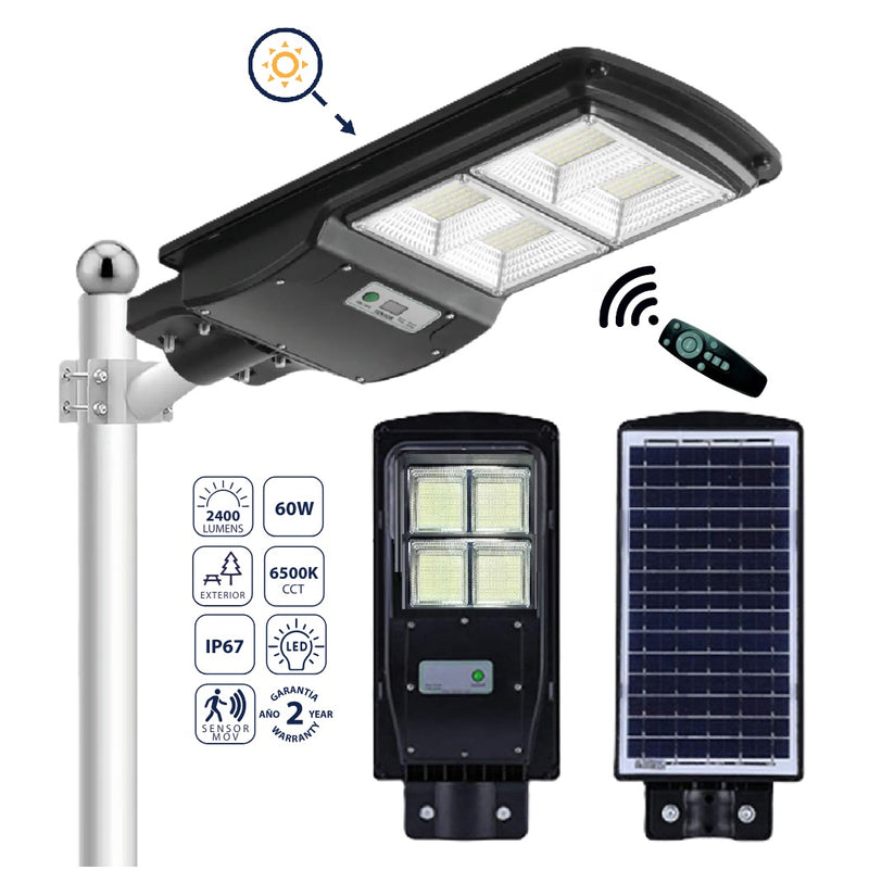Lámpara de Calle Solar LED 60W con Sensor, 2400 lm, 6500K Fría: Eficiencia Brillante.Luminaria