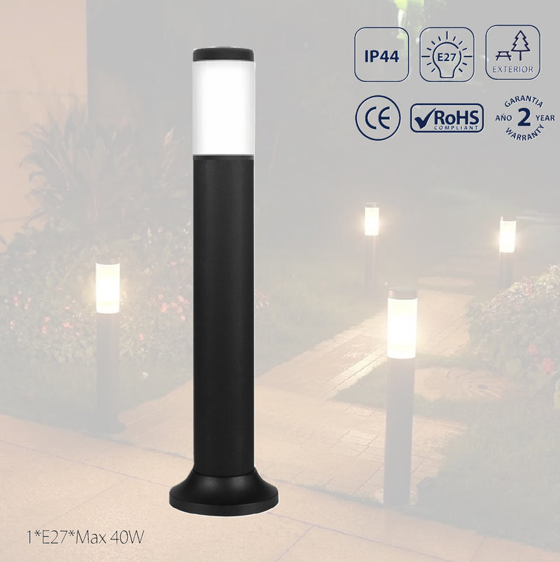 Lámpara poste tipo bolardo 1XE27 - ABS, 110-240V, 90x700mm, Estilo Versátil. Luz para poste.
