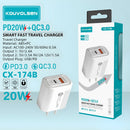 Cargador de Pared 20W con Carga Rápida PD 3.0 y QC 3.0. Cubo Adaptador de corriente con puerto USB-C y USB.