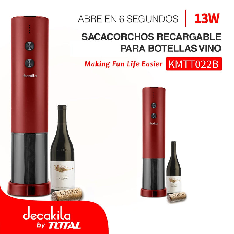 Sacacorchos Recargable Para Botellas Vino 13W. Abre En 6 Segundos. Cable USB-C. Batería De Litio.
