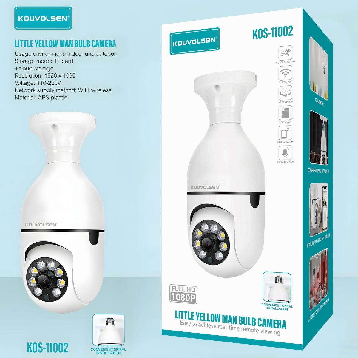 Cámara WiFi Tipo Bombillo Full HD 1080P 360°. Visión Nocturna, Detección de Movimiento y Audio Bidireccional. Compatible con App YOOSEE y MicroSD.