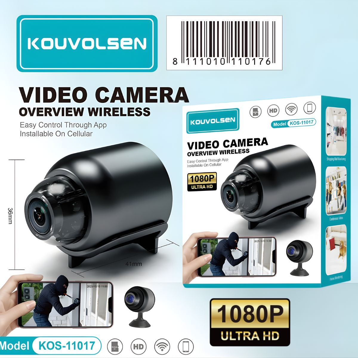 Cámara de Seguridad WiFi Mini 1080P Full HD Inalámbrica con Control por App Linklemo y Grabación en Tarjeta TF.