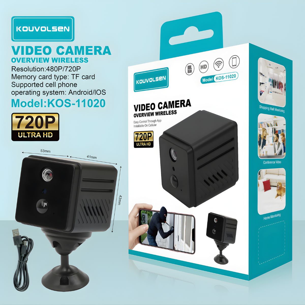 Cámara de Seguridad WiFi 720P HD Inalámbrica con Visión Remota desde App y Soporte para MicroSD. Cámara de videovigilancia.