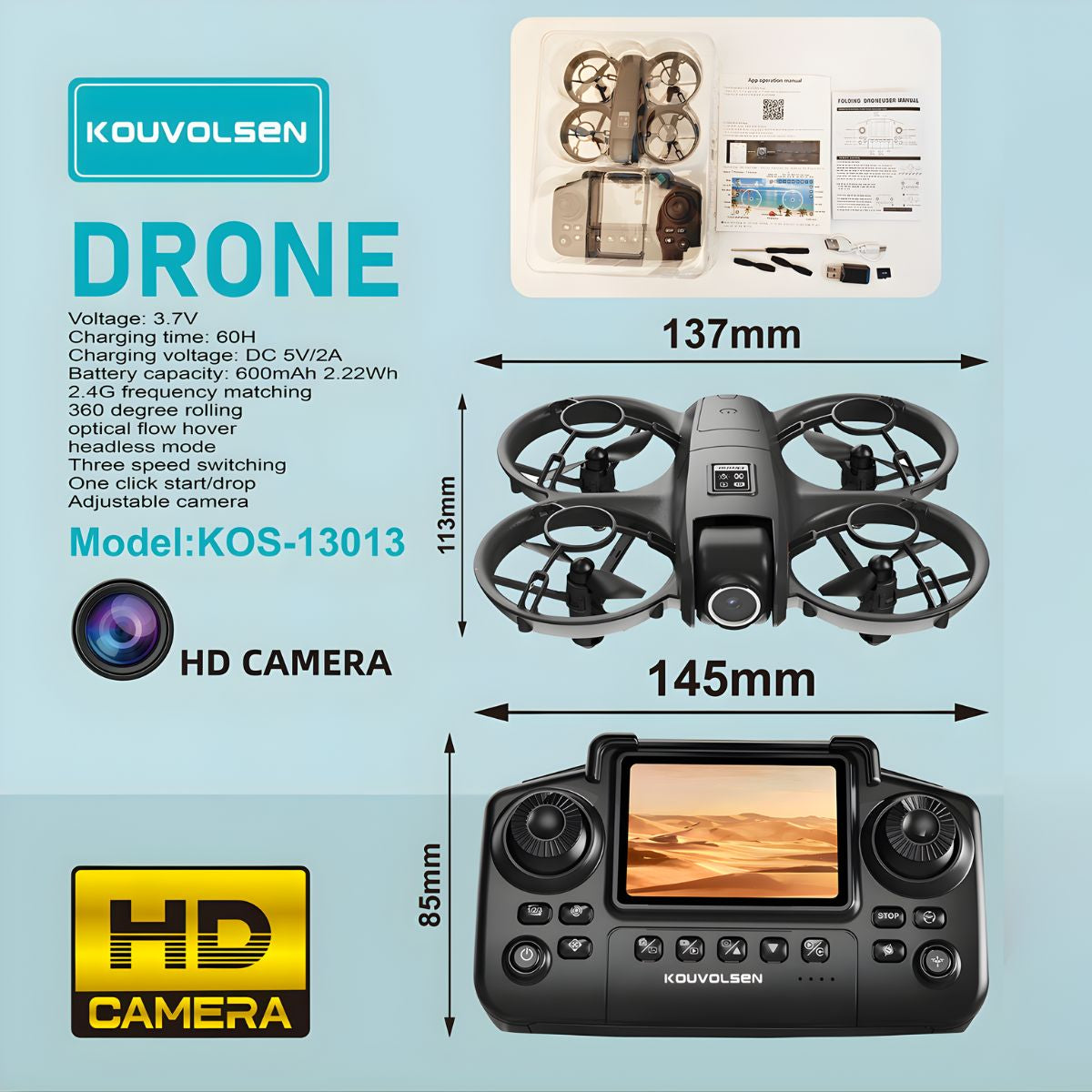 Drone con Cámara HD. Mini Drone RC con Control Remoto y App Móvil. Vuelo Hasta 30 Minutos. Giro 360°. Despegue y Aterrizaje Automático.