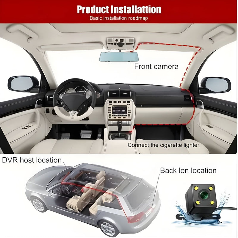 Dash Cam Cámara Para Autos 1080P FHD. Grabación Frontal, Cabina Y Trasera Con G-Sensor. Dashcam Con Asistencia De Estacionamiento Y Visión Amplia 170°.