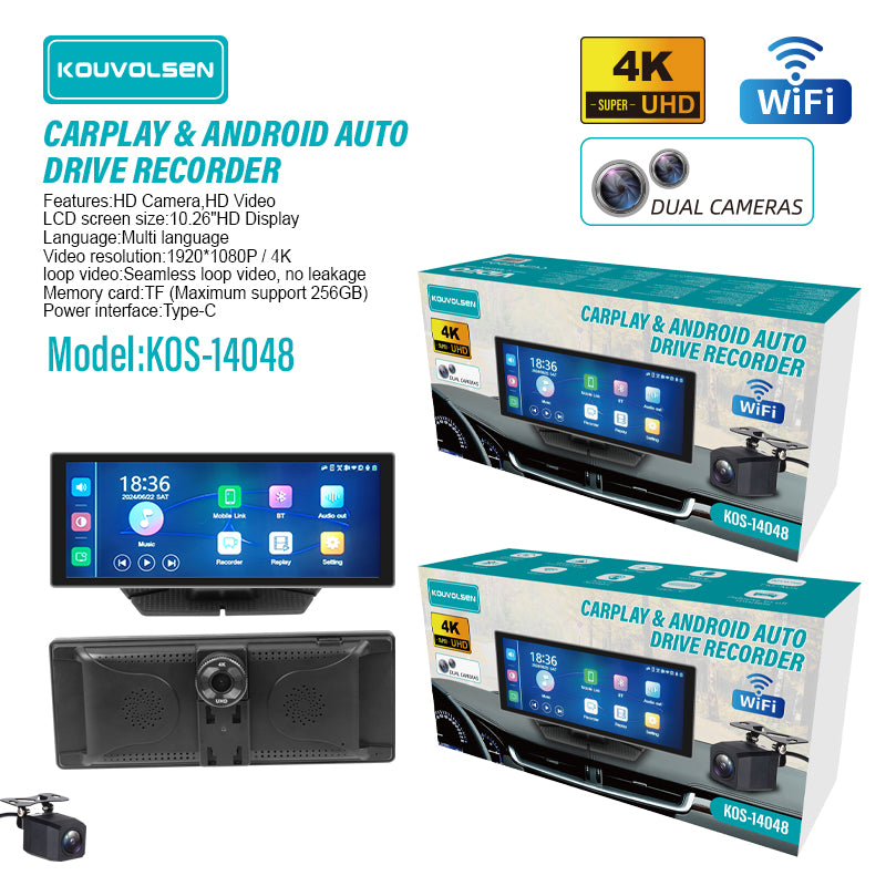 Pantalla Para Auto 9.25” Con Apple CarPlay Y Android Auto. Dash Cam 4K Dual Con WiFi Y Cámara Trasera. Grabación UHD Con Pantalla Táctil.