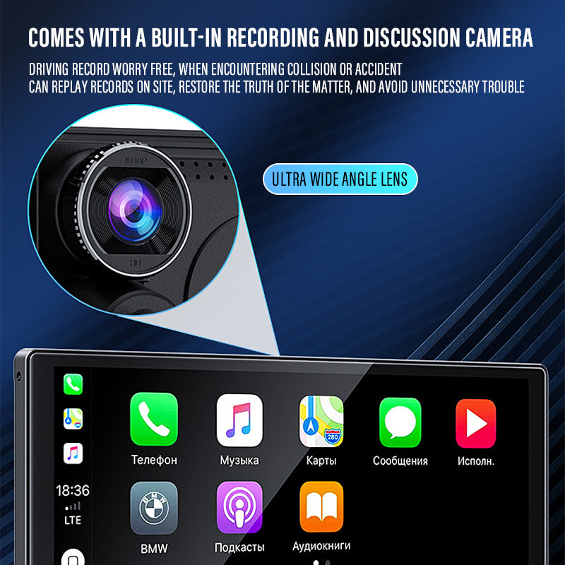 Pantalla Para Auto 9.25” Con Apple CarPlay Y Android Auto. Dash Cam 4K Dual Con WiFi Y Cámara Trasera. Grabación UHD Con Pantalla Táctil.