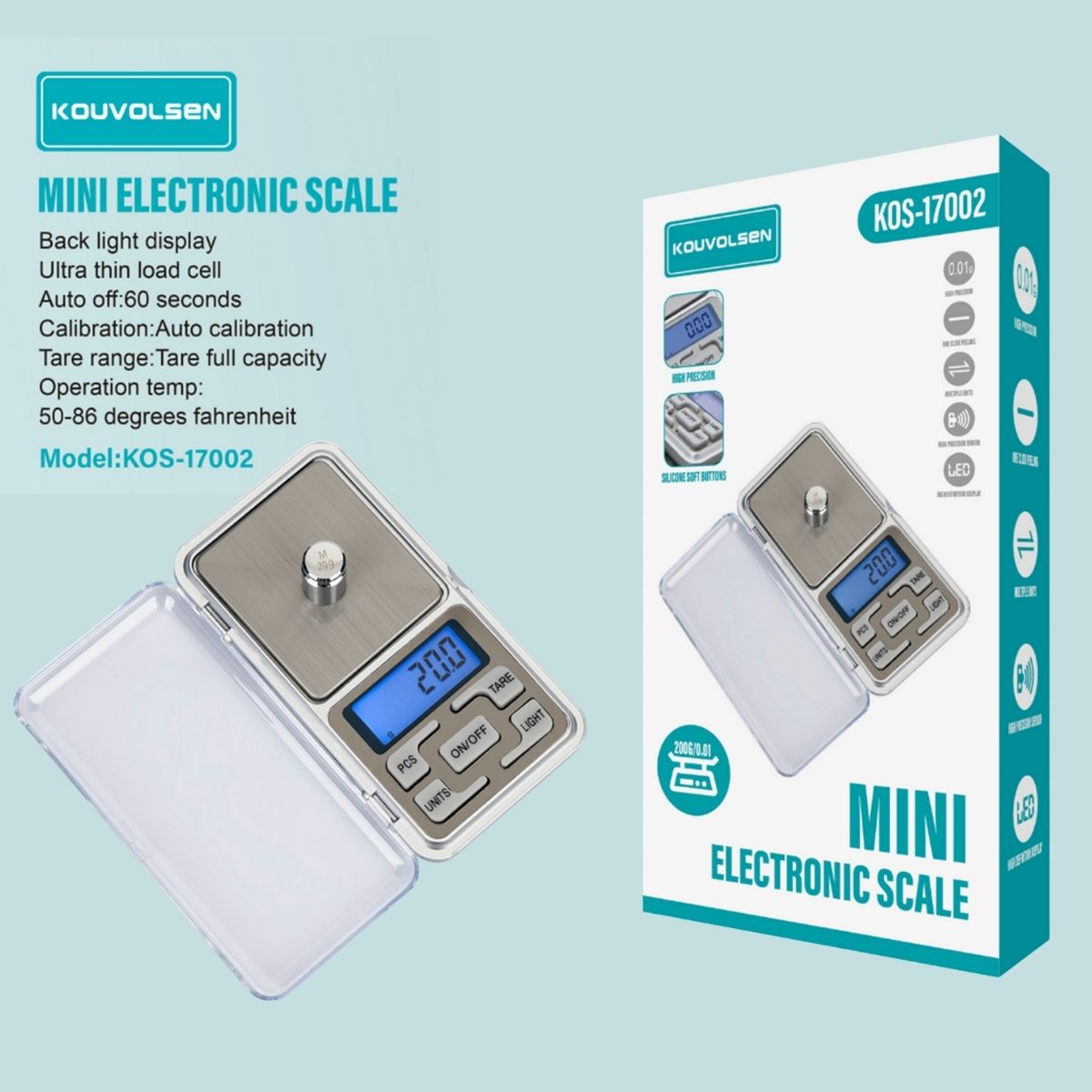 Balanza Digital de Precisión 200g x 0.01g. Pesa Báscula Electrónica Portátil con Pantalla LCD y Tara.