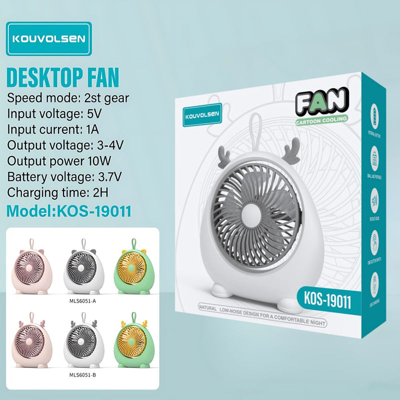 Ventilador de Escritorio Recargable USB 5V. Abanico Portátil de 2 Velocidades. Diseño Silencioso y Compacto para Mesa. Color blanco.