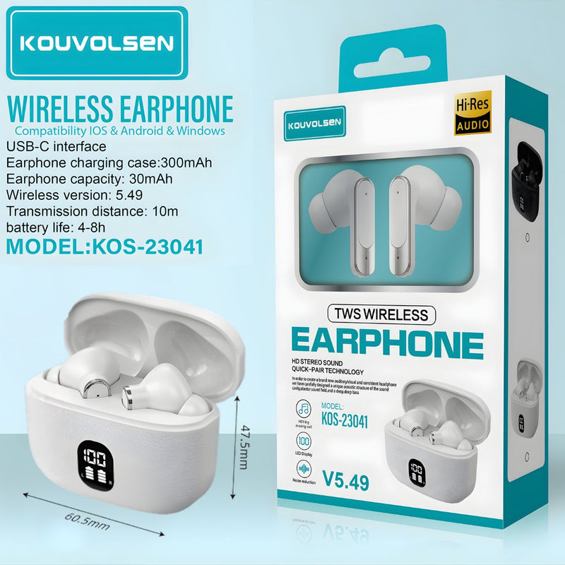 Audífonos Inalámbricos Bluetooth 5.4 TWS Hi-Res Audio. Auriculares con Cancelación de Ruido y Pantalla LED. Color Blanco.