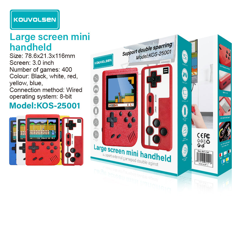 Consola De Videojuegos Portátil Retro 3” Con 400 Juegos. Mini Game Box 8-Bit Con Salida AV Para TV Y Modo 2 Jugadores. Consola Arcade. Color rojo.