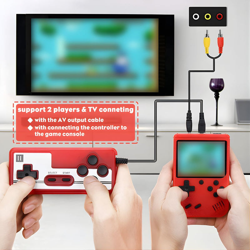 Consola De Videojuegos Portátil Retro 3” Con 400 Juegos. Mini Game Box 8-Bit Con Salida AV Para TV Y Modo 2 Jugadores. Consola Arcade. Color rojo.