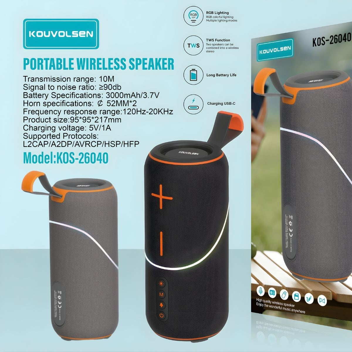 Bocina Bluetooth Portátil 20W. Altavoz Inalámbrico con Luces LED RGB y Función TWS. Parlante Speaker Recargable. Color Gris.